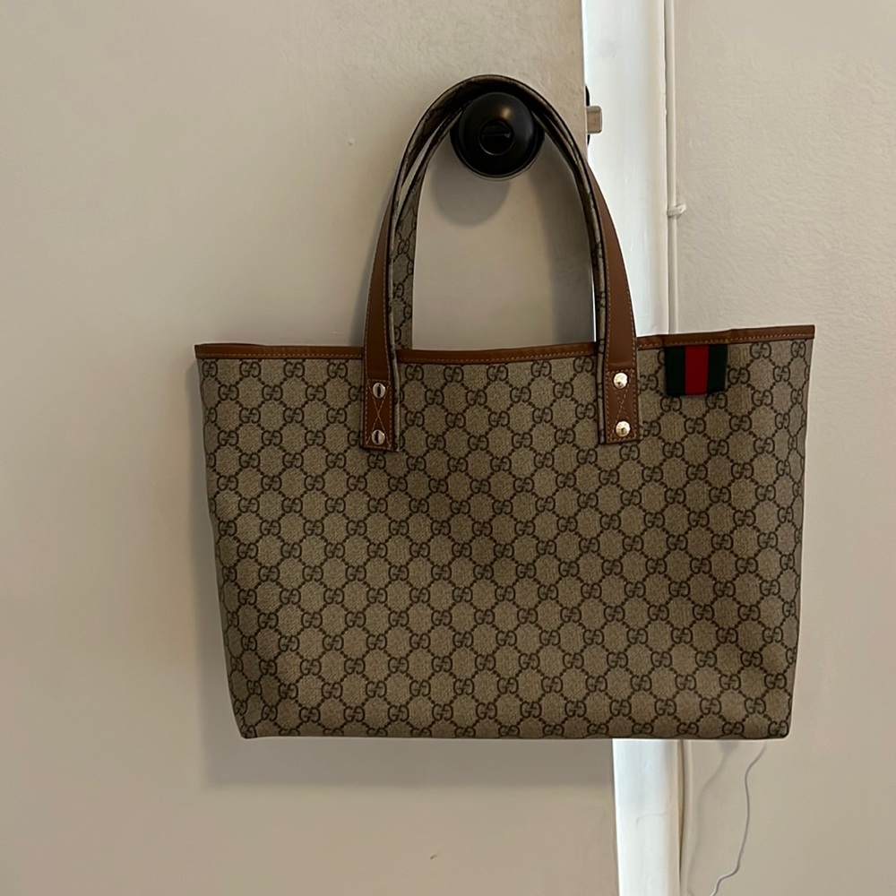 Gucci GG Plus Monogram Medium Signature Web Loop Tote Brown